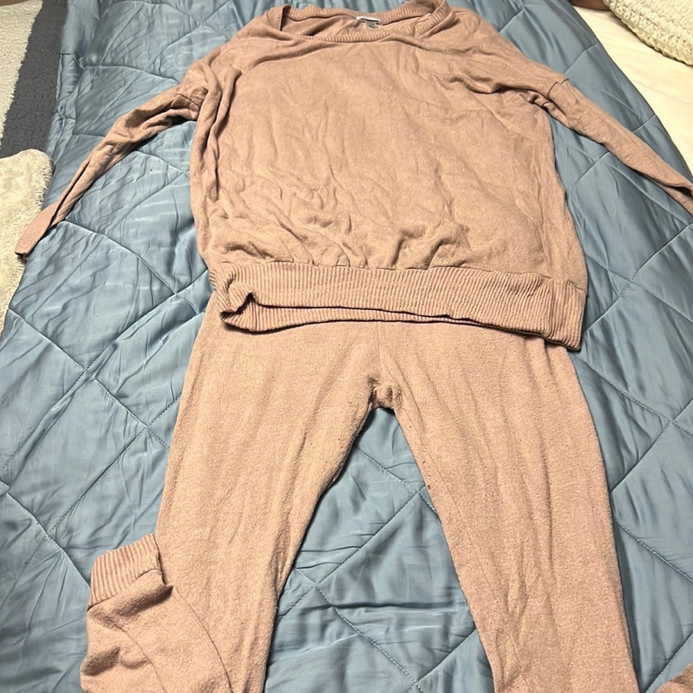 Eberjey knit loungewear set, size L, taupe color
